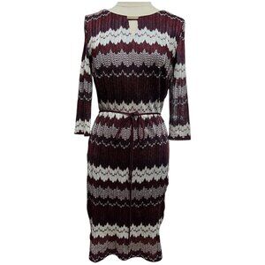 Burgundy and cream zig zag dress